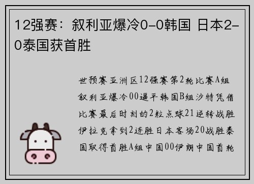 12强赛：叙利亚爆冷0-0韩国 日本2-0泰国获首胜